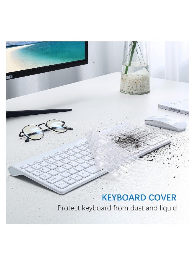 Wireless Keyboard and Mouse Ultra Slim Combo, 2.4G Silent Compact USB Mouse and Scissor Switch Keyboard Set with Cover, 2 AA and 2 AAA Batteries, for PC/Laptop/Windows/Mac - White - Image 5