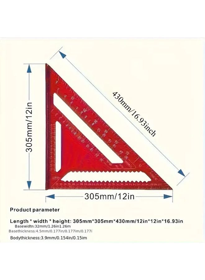 Red 12 Inch Aluminum Triangle Square Metal Angle Protractor for Woodworking Carpentry - Image 4