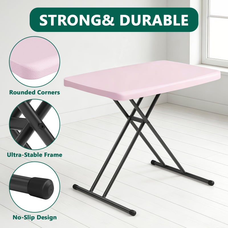 MAKE CHANGES Folding Table 30 Inch - Small Desk Adjustable Height TV Tray for Laptop, Couch, Camping - Heavy Duty Utility Foldable Table for Small Spaces, No Assembly Required, Granite (Pink) - Image 4