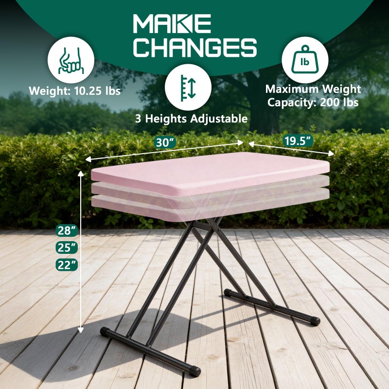MAKE CHANGES Folding Table 30 Inch - Small Desk Adjustable Height TV Tray for Laptop, Couch, Camping - Heavy Duty Utility Foldable Table for Small Spaces, No Assembly Required, Granite (Pink) - Image 5