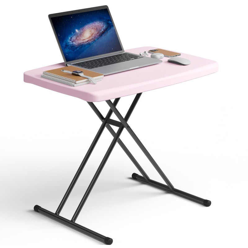 MAKE CHANGES Folding Table 30 Inch - Small Desk Adjustable Height TV Tray for Laptop, Couch, Camping - Heavy Duty Utility Foldable Table for Small Spaces, No Assembly Required, Granite (Pink) - Image 1
