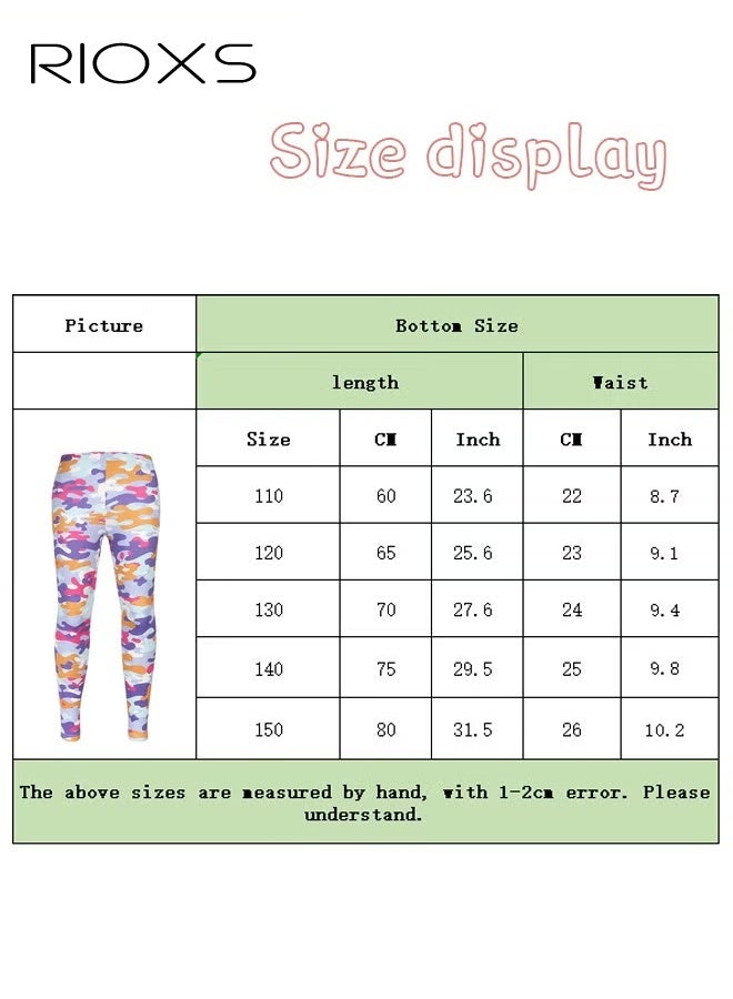 RIOXS Girls' Leggings, Little Kids Girls Stretchy Tights Leggings, Fashion Printed School Uniform Leggings, Knitted Pant for Dress, Soft Comfortable Leggings, Ankle Length Leggings for Girls School, Dance Class or Playdates Wear, Purple Camouflage Leggings - Image 4
