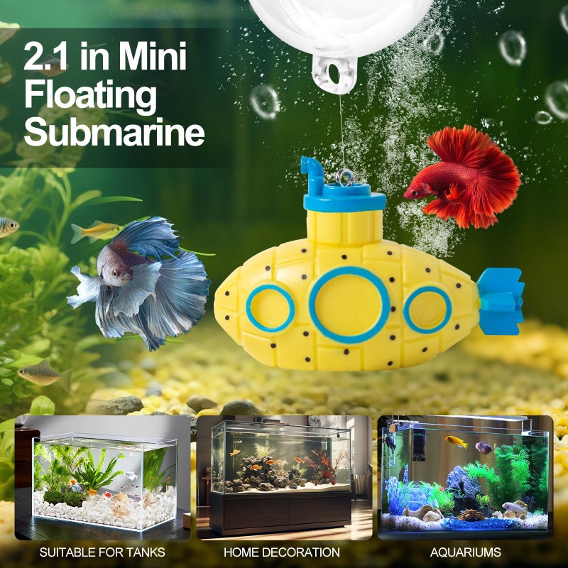 CousDUoBe 2.1 in Mini Floating Submarine Fish Tank Decoration Setï¼ŒCute Retro Submarine Set and Floating Diver,Aquarium Decorations Resinous Betta Fish Tank Accessories - Image 2