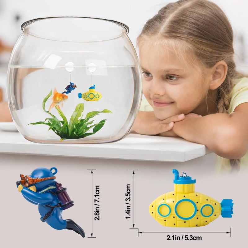 CousDUoBe 2.1 in Mini Floating Submarine Fish Tank Decoration Setï¼ŒCute Retro Submarine Set and Floating Diver,Aquarium Decorations Resinous Betta Fish Tank Accessories - Image 3