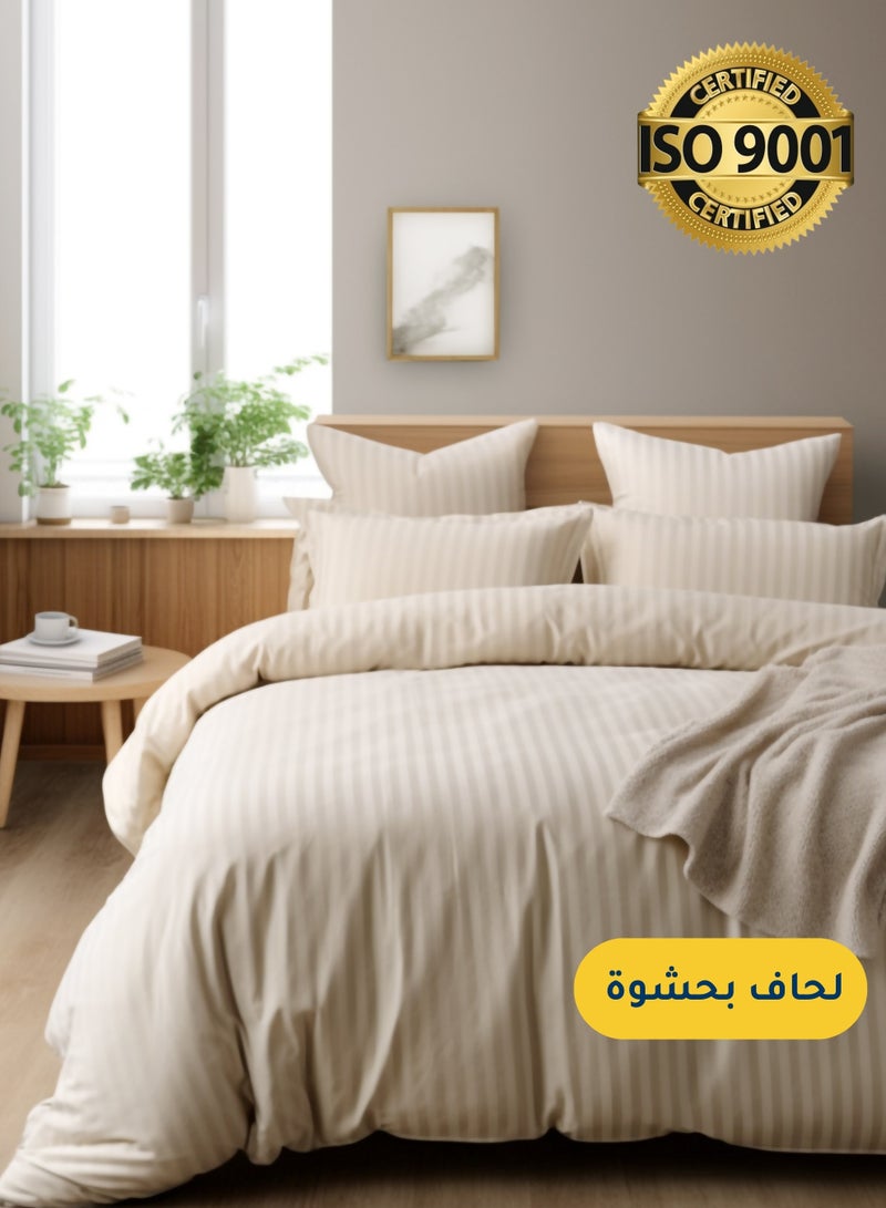 Master Home Textile Microfiber Hotel Comforter Sets, Fits 200 cm x 200 cm Size Bed, Duvet Filling Included, 9 Pcs King Size, Hotel Stripe Pattern - Image 1