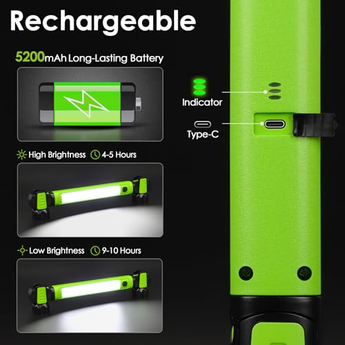 ropelux Work Light, 2500LM Bright LED Work Lights, 5200mAh Rechargeable Magnetic Underhood Work Light with Hooks, Cordless Battery Powered Mechanic Light for Car Repairing/Inspection/Garage/Workshop/Emergency - Image 3