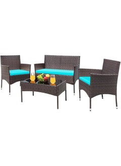 Sweet Furniture Sweet Comfort 4-Piece Outdoor Rattan Patio Set – Brown Rattan Chairs with Soft Cushions & Table (Glass-Free Design) for Garden, Backyard, Porch, or Poolside. 