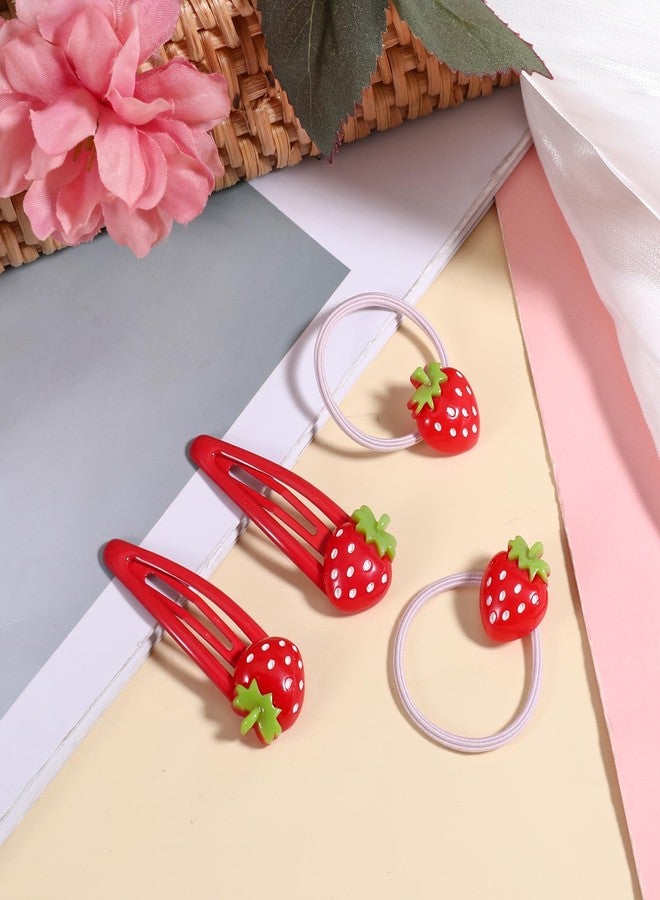 Apausvcm 4 Pcs Strawberry Hair Clip and Hair Ties Set, Red Metal Snap Hair Clips Sweet Fruit Hair Barrettes Cute Strawberry Hair Accessories for Girls Toddlers Kids and Teens Gifts - Image 3