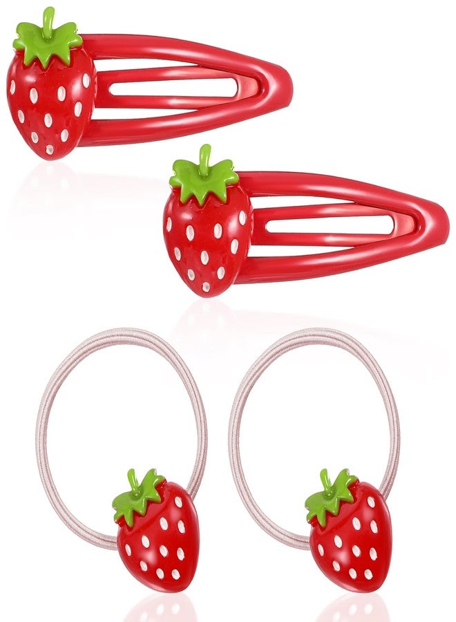 Apausvcm 4 Pcs Strawberry Hair Clip and Hair Ties Set, Red Metal Snap Hair Clips Sweet Fruit Hair Barrettes Cute Strawberry Hair Accessories for Girls Toddlers Kids and Teens Gifts - Image 1