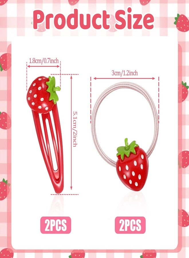 Apausvcm 4 Pcs Strawberry Hair Clip and Hair Ties Set, Red Metal Snap Hair Clips Sweet Fruit Hair Barrettes Cute Strawberry Hair Accessories for Girls Toddlers Kids and Teens Gifts - Image 2