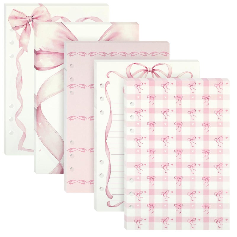 Pineraap 100 Sheets Pink Bow A5 Refills Paper for Planner Inserts Binder, Thick 6 Hole Notebook Refill, 120GSM Filler Insert Loose Leaf Paper for A5 6 Ring Binder Travel Journal Diary Budget, Lined & Blank - Image 1