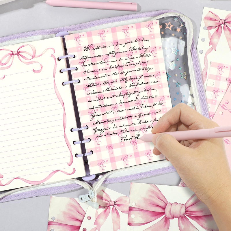 Pineraap 100 Sheets Pink Bow A5 Refills Paper for Planner Inserts Binder, Thick 6 Hole Notebook Refill, 120GSM Filler Insert Loose Leaf Paper for A5 6 Ring Binder Travel Journal Diary Budget, Lined & Blank - Image 5