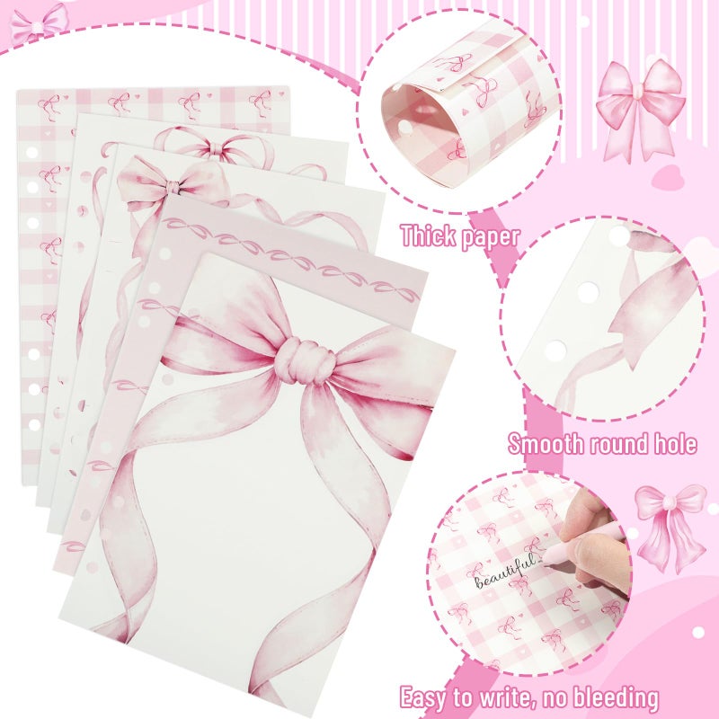 Pineraap 100 Sheets Pink Bow A5 Refills Paper for Planner Inserts Binder, Thick 6 Hole Notebook Refill, 120GSM Filler Insert Loose Leaf Paper for A5 6 Ring Binder Travel Journal Diary Budget, Lined & Blank - Image 3