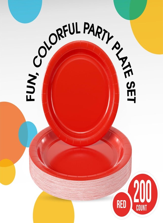Party Solids Exquisite Red & Blue Mixed Paper Plates - 7" & 9", 200 Pack (100 each), 350 GSM - Image 2