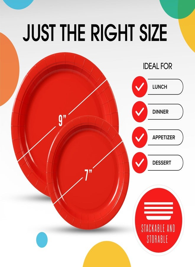 Party Solids Exquisite Red & Blue Mixed Paper Plates - 7" & 9", 200 Pack (100 each), 350 GSM - Image 3