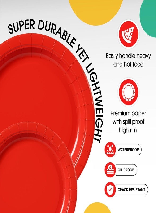 Party Solids Exquisite Red & Blue Mixed Paper Plates - 7" & 9", 200 Pack (100 each), 350 GSM - Image 4