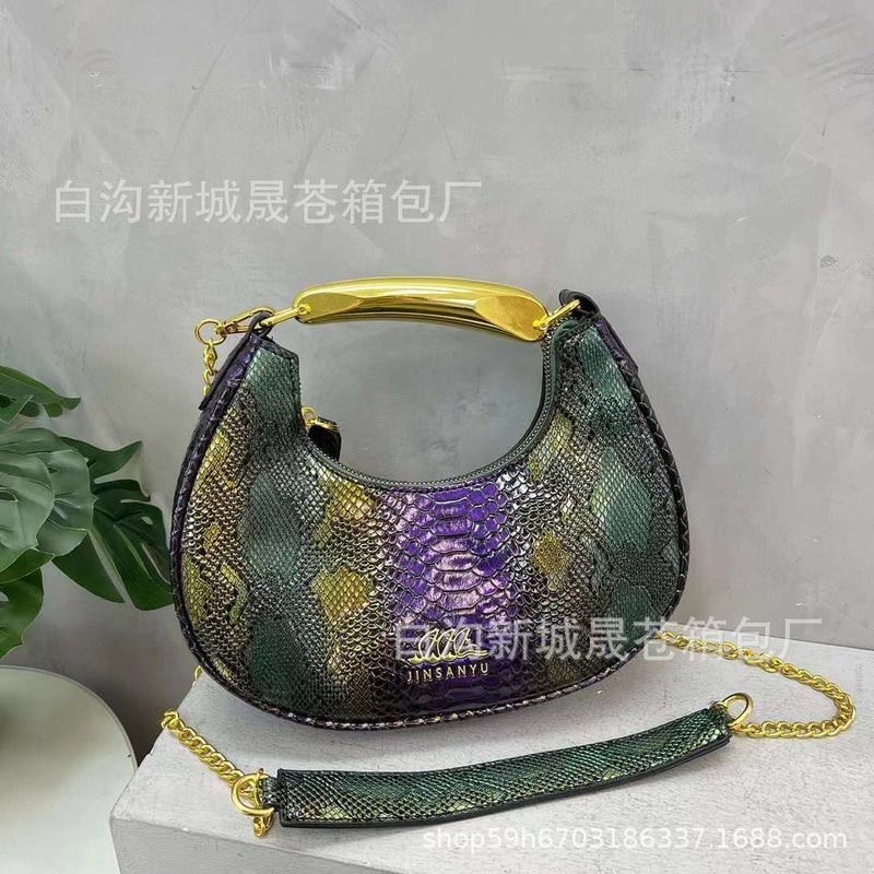 Snake Texturized Crossbody Bag Women'S Retro High-End Shoulder Bag Crocodile Underarm Bag - Image 1