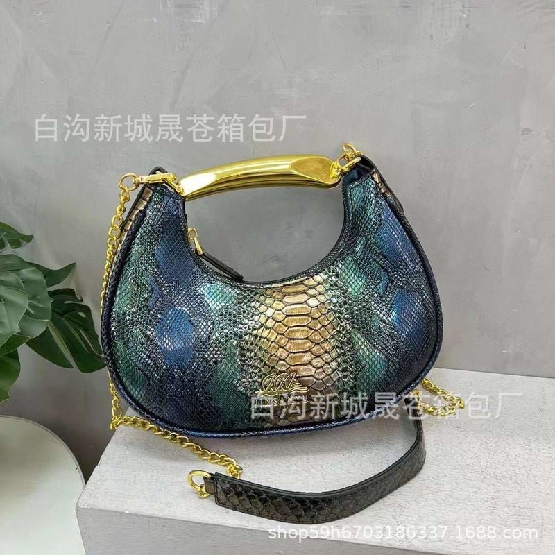 Snake Texturized Crossbody Bag Women'S Retro High-End Shoulder Bag Crocodile Underarm Bag - Image 5