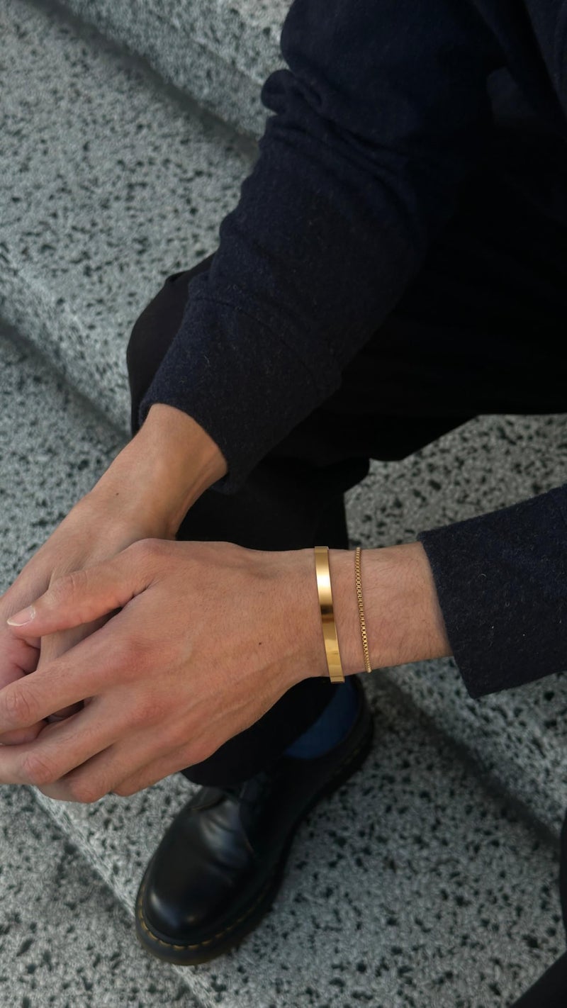 Moodear Stackable Bracelets for Men - 14K Gold Plated Bracelet Sets Dainty Box Chain Bangle Cuff Bracelet Set Mens Jewelry Gift - Image 3