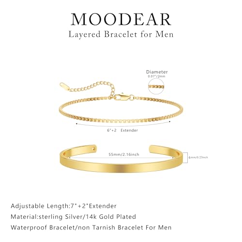 Moodear Stackable Bracelets for Men - 14K Gold Plated Bracelet Sets Dainty Box Chain Bangle Cuff Bracelet Set Mens Jewelry Gift - Image 5