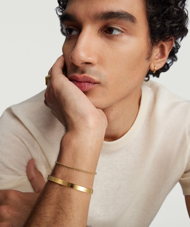 Moodear Stackable Bracelets for Men - 14K Gold Plated Bracelet Sets Dainty Box Chain Bangle Cuff Bracelet Set Mens Jewelry Gift - Image 4