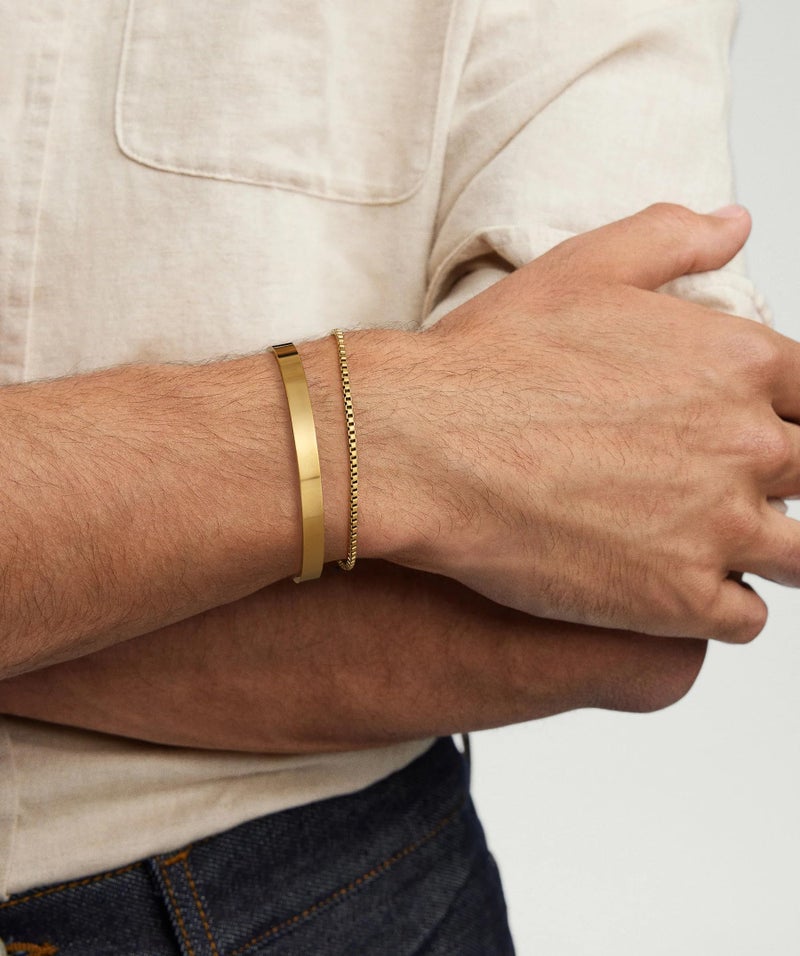 Moodear Stackable Bracelets for Men - 14K Gold Plated Bracelet Sets Dainty Box Chain Bangle Cuff Bracelet Set Mens Jewelry Gift - Image 2