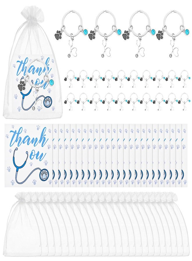 سوريو مجموعة هدايا Sureio المكونة من 24 قطعة لعيد الميلاد لفنيي الطب البيطري، هدايا تقديرية بالجملة للأطباء البيطريين، سلاسل مفاتيح لفنيي الطب البيطري مع بطاقات شكر، أكياس أورجانزا لمساعدي فنيي إنقاذ الحيوانات، هدايا للحفلات - Image 1