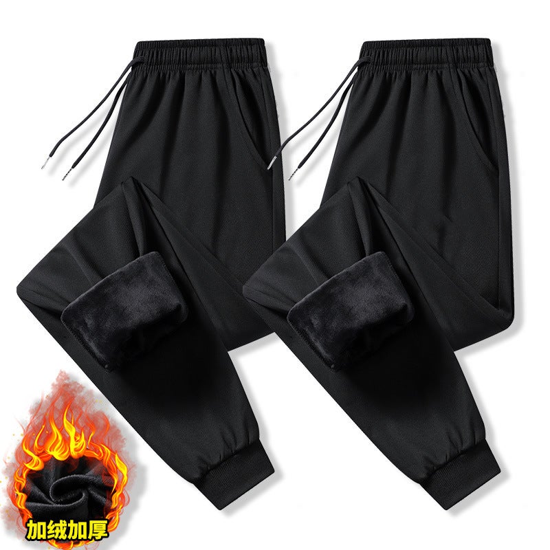 Mori Fan Costume Pants Mens Autumn and Winter Classic Korean-style plus size Two-piece Thickened Warm Pants Two-piece Pants with Bundled Feet-Black 
