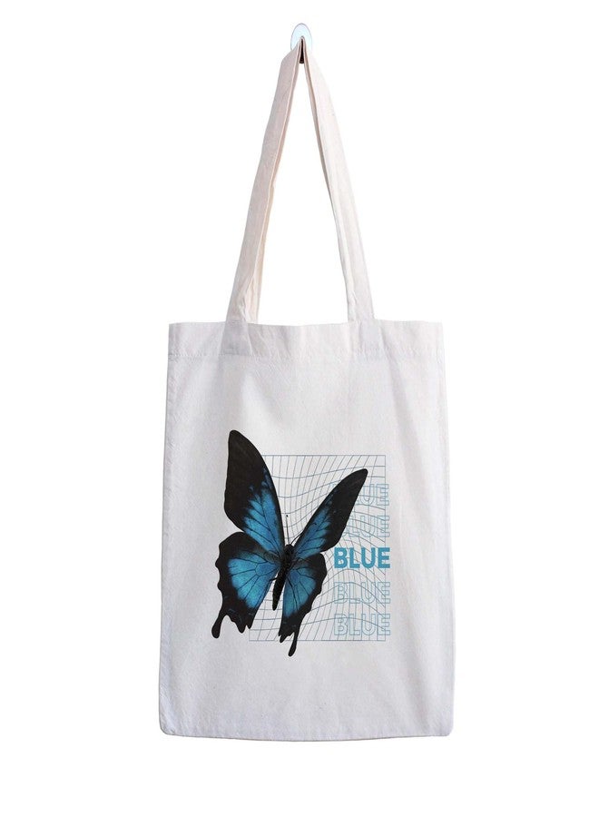 ARTBUG Tote Bag for Women, Aesthetic, Stylish, Ecofriendly, For College Girls, Office, Beach and Outings -Blue Toned Butterfly Printed Canvas D - 366 - Image 1