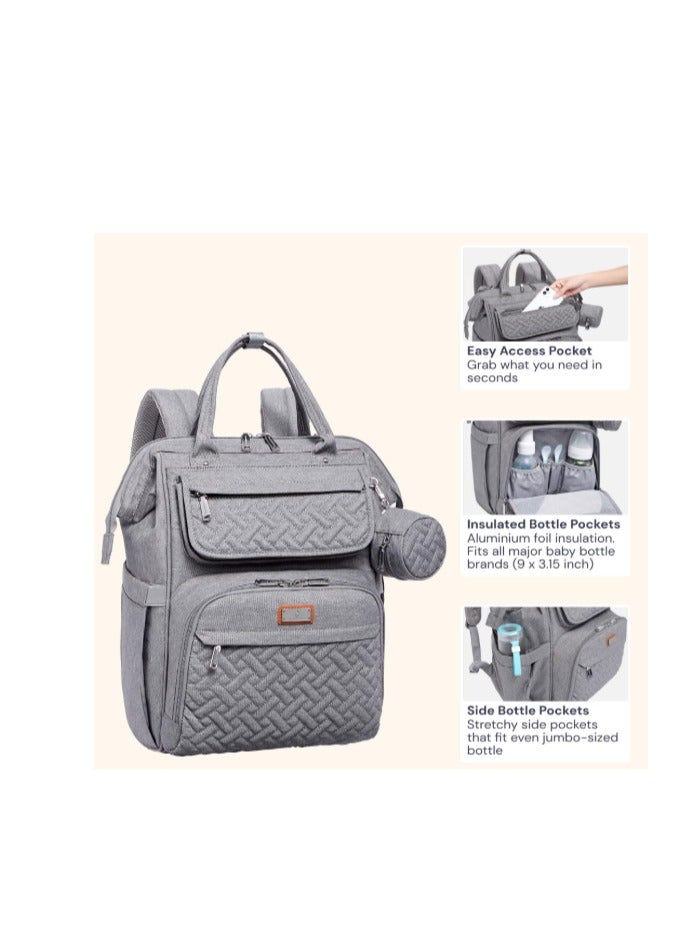 BabbleRoo Multifunctional Baby Changing Backpack – Large Diaper Bag with Changing Mat, Pram Straps, and Dummy Pouch – Travel-Friendly Baby Bag - Image 3