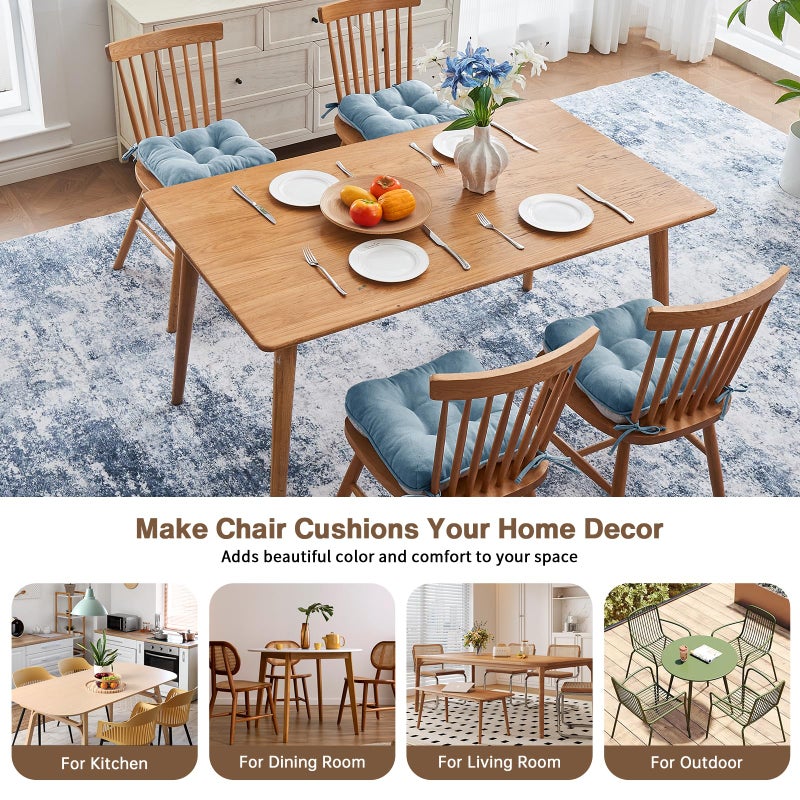 BETU Chair Cushions for Dining Chairs Set of 4,3.5" Thick Kitchen Table Chair Pads with Ties,Non Slip Backing and Covers, Seat Cushion for Dining Room,Bar,Patio Chairs,16"X16"X3.5",Smoky Blue - Image 5