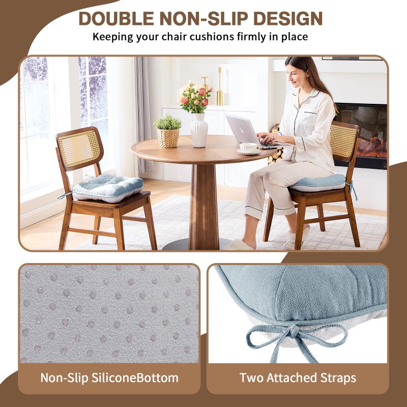 BETU Chair Cushions for Dining Chairs Set of 4,3.5" Thick Kitchen Table Chair Pads with Ties,Non Slip Backing and Covers, Seat Cushion for Dining Room,Bar,Patio Chairs,16"X16"X3.5",Smoky Blue - Image 2