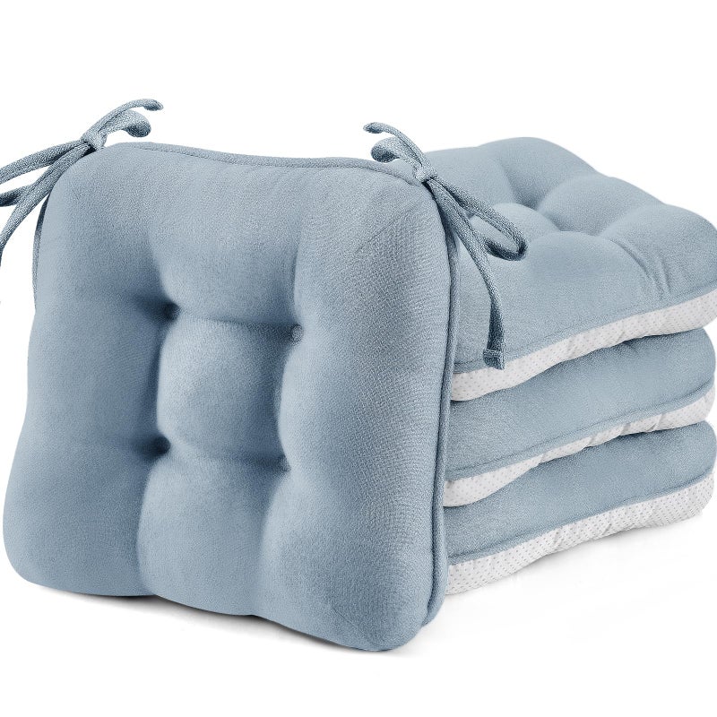 BETU Chair Cushions for Dining Chairs Set of 4,3.5" Thick Kitchen Table Chair Pads with Ties,Non Slip Backing and Covers, Seat Cushion for Dining Room,Bar,Patio Chairs,16"X16"X3.5",Smoky Blue - Image 1