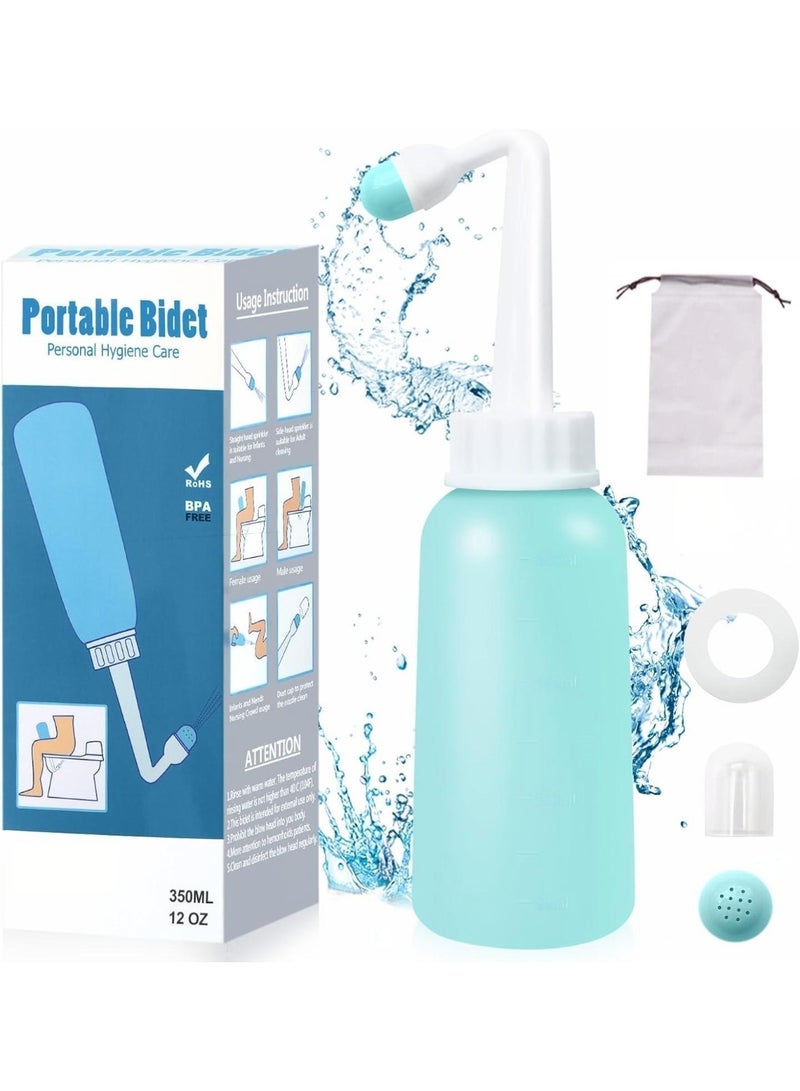 Mini Peri Bottle, 350ml Portable Travel Bidet with Carry Bag, TPE Material for High Temperature Resistance, Essentials for Postpartum Care, Childbirth Cleaner for Women,Men,Baby,Personal Hygiene Outdoor,Camping,Travling(Green) - Image 1