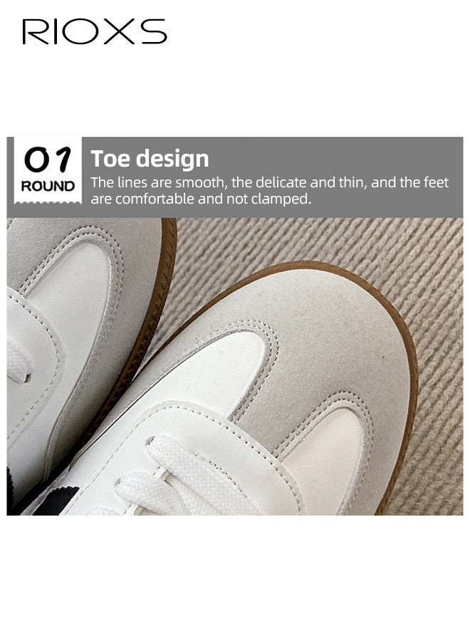RIOXS Womens Athlesiure Shoes, Classic Retro Trainers Shoe, Casual Sneakers For Women, Lace-Up Low-Top Shoes, Versatile Trendy Ladies Sneakers, Anti Slip Walking Trainers With Platform/ Regular Heel, Soft Gum Sole Running Shoes, Pink Women's Sneakers  - Image 2