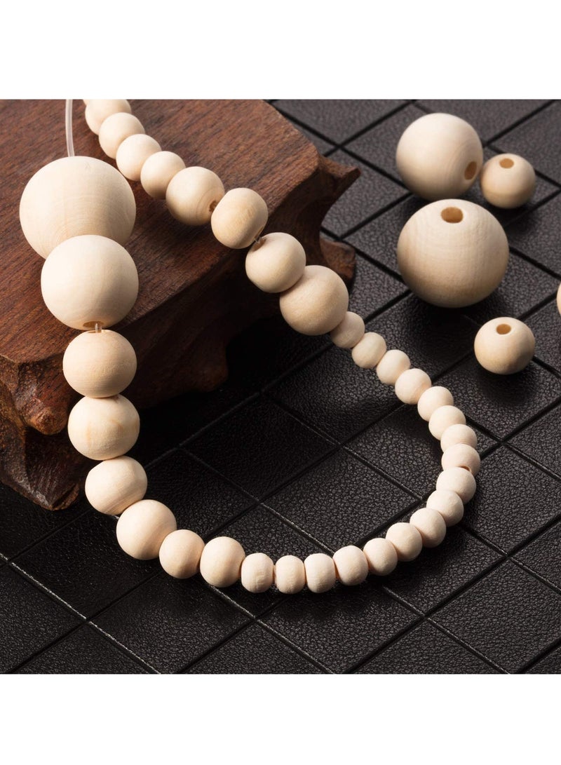 KASTWAVE Wooden Beads Unfinished Wood Beads DIY Craft Supplies Jewelry Beads Office Decor Beads for Jewelry Making Round Ball Natural Round Wood Beads Set with Crystal Elastic Line 1105 Pcs 6 Sizes (Natural) - Image 3