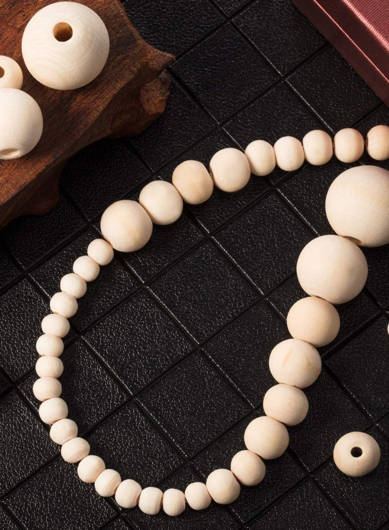 KASTWAVE Wooden Beads Unfinished Wood Beads DIY Craft Supplies Jewelry Beads Office Decor Beads for Jewelry Making Round Ball Natural Round Wood Beads Set with Crystal Elastic Line 1105 Pcs 6 Sizes (Natural) - Image 5