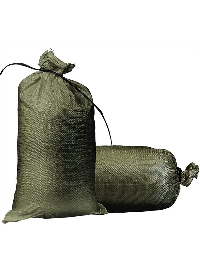 TAPIX Empty Sandbags Military Green with Ties (Bundle of 10) 14" x 26" - Woven Polypropylene Sand Bags, Extra Heavy Duty Sandbags for Flooding, Sand Bags Flood Protection - Image 1