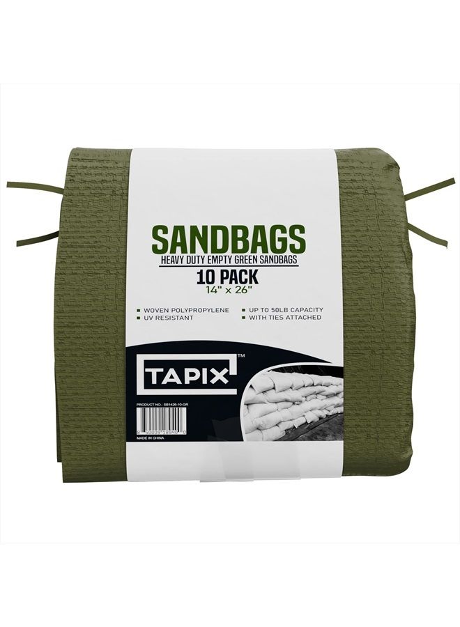 TAPIX Empty Sandbags Military Green with Ties (Bundle of 10) 14" x 26" - Woven Polypropylene Sand Bags, Extra Heavy Duty Sandbags for Flooding, Sand Bags Flood Protection - Image 2