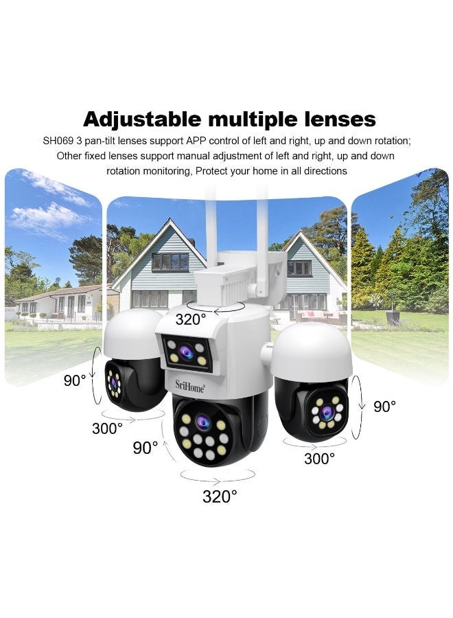 SriHome WiFi 4 Lens CCTV Security Camera Outdoor 360° PTZ Wireless IP Surveillance Camera with AI Motion Detection, Dual Light Full Color Night Vision, Two-Way Audio, Auto Tracking, Waterproof Weatherproof, HD Remote Monitoring for Home, Office & Business - Image 3