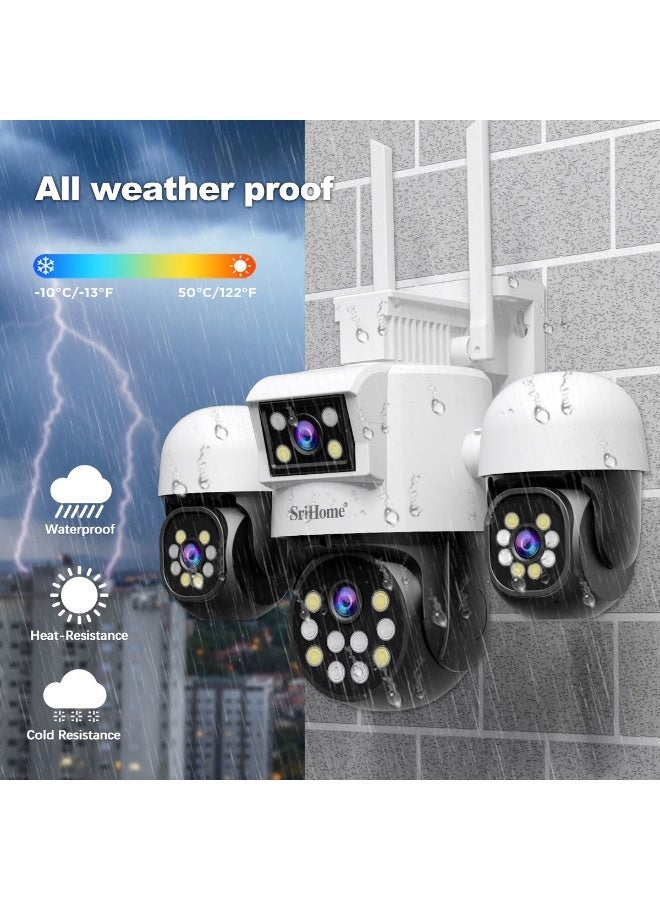 SriHome WiFi 4 Lens CCTV Security Camera Outdoor 360° PTZ Wireless IP Surveillance Camera with AI Motion Detection, Dual Light Full Color Night Vision, Two-Way Audio, Auto Tracking, Waterproof Weatherproof, HD Remote Monitoring for Home, Office & Business - Image 4