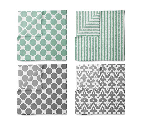 Bacati Ikat Mint/Grey 6 Pc Crib Set with 4 Muslin Blankets - Image 3