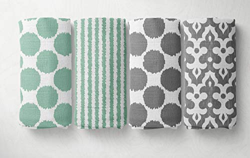 Bacati Ikat Mint/Grey 6 Pc Crib Set with 4 Muslin Blankets - Image 2