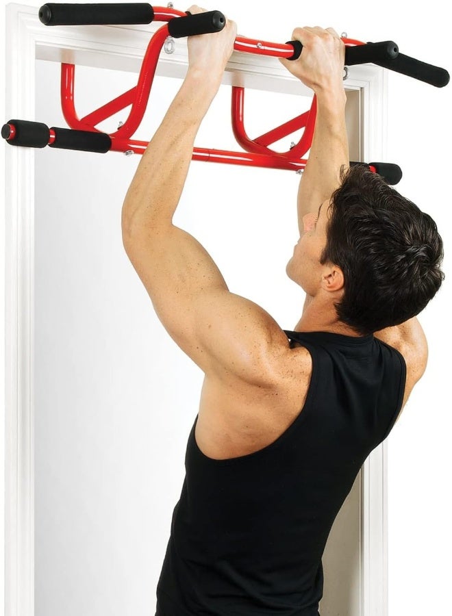 GoFit GF-CL-DCUS Chin Up and Pull Up Bar for Doorframes, Red - Image 1