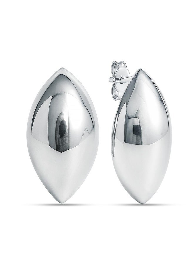 LeCalla 925 Sterling Silver Stud Earrings for Women | Marquise Shape Stud Earring | Oval Dome Marquise Stud Earrings Jewelry Gifts Her Wife Mom 22MM - Image 1