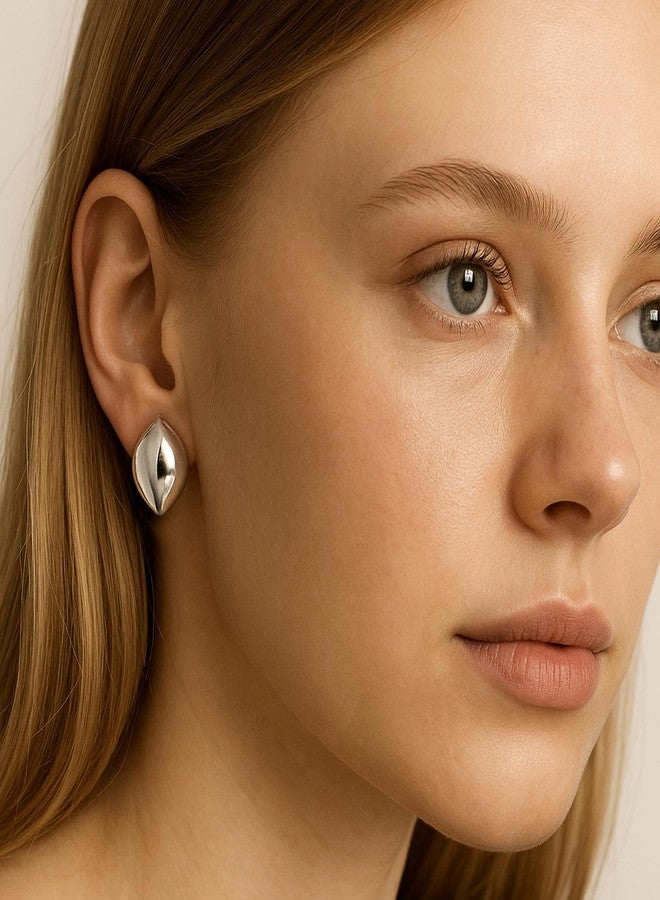 LeCalla 925 Sterling Silver Stud Earrings for Women | Marquise Shape Stud Earring | Oval Dome Marquise Stud Earrings Jewelry Gifts Her Wife Mom 22MM - Image 3