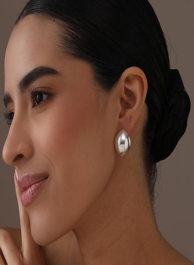 LeCalla 925 Sterling Silver Stud Earrings for Women | Marquise Shape Stud Earring | Oval Dome Marquise Stud Earrings Jewelry Gifts Her Wife Mom 22MM - Image 2