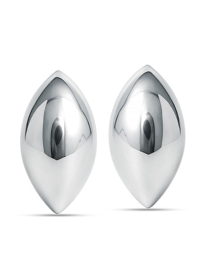 LeCalla 925 Sterling Silver Stud Earrings for Women | Marquise Shape Stud Earring | Oval Dome Marquise Stud Earrings Jewelry Gifts Her Wife Mom 22MM - Image 4