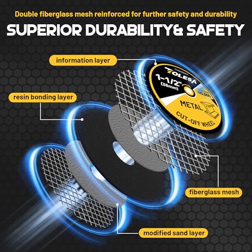 TOLESA 112 Cut Off Wheels 50 Pack 15 x 18 Fiberglass Reinforced Cutting Wheels TOLESA Rotary Tool Metal Cutting Disc Accessories Include 2 Mandrels - Image 3