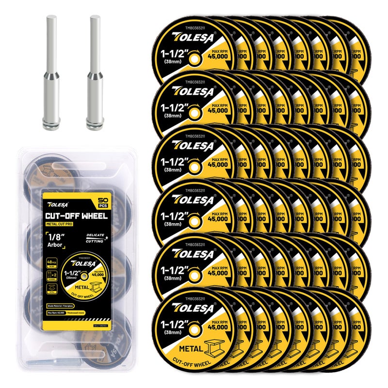 TOLESA 112 Cut Off Wheels 50 Pack 15 x 18 Fiberglass Reinforced Cutting Wheels TOLESA Rotary Tool Metal Cutting Disc Accessories Include 2 Mandrels - Image 2